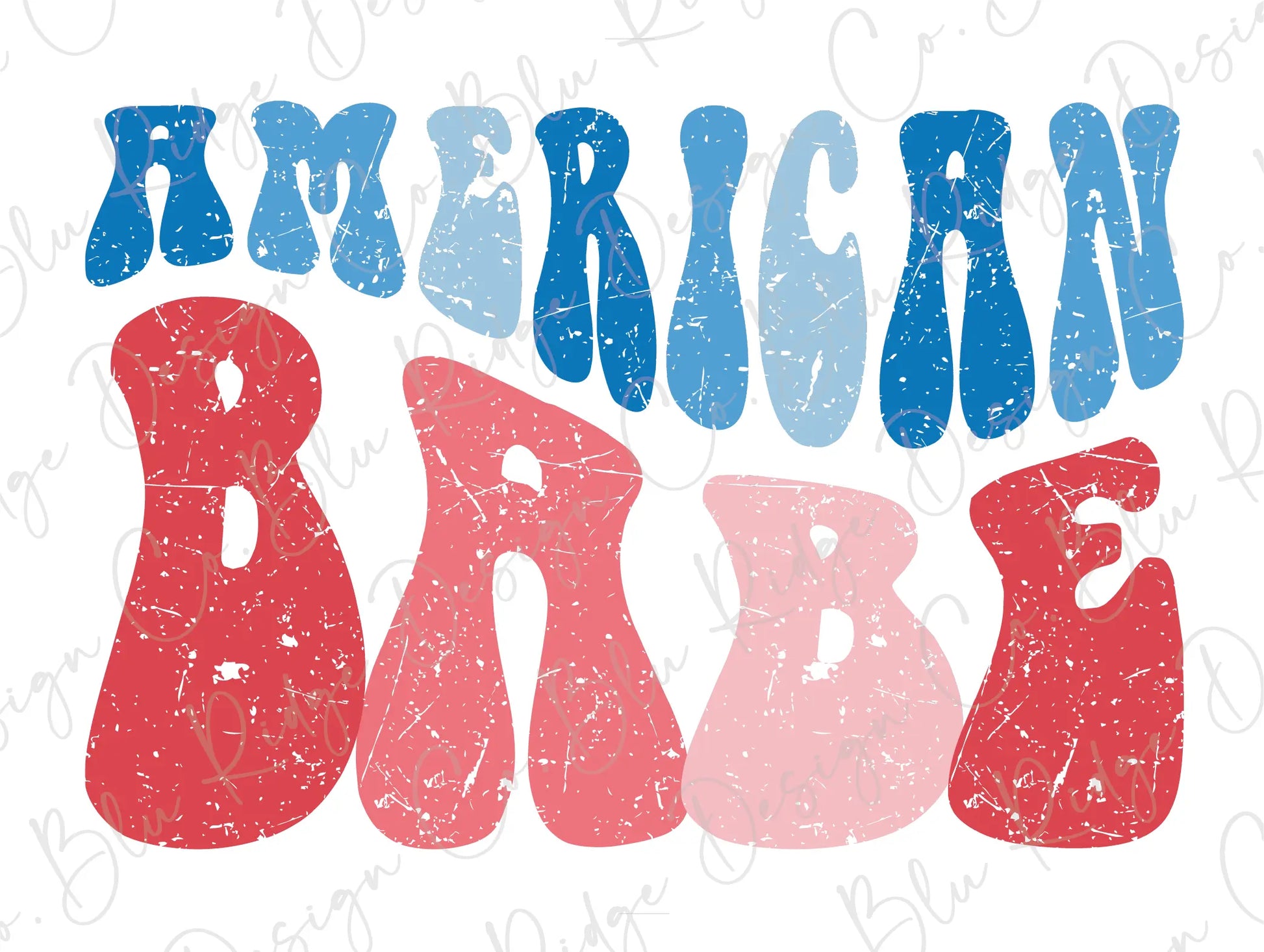 American Babe Retro Groovy July 4th Patriotic Direct To Film (DTF) Transfer BluRidgeDesignCo