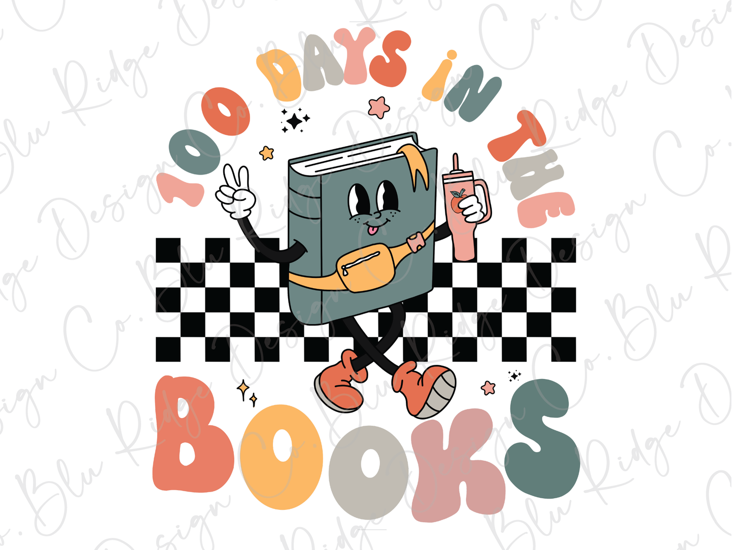 a cartoon book is running across a checkered floor