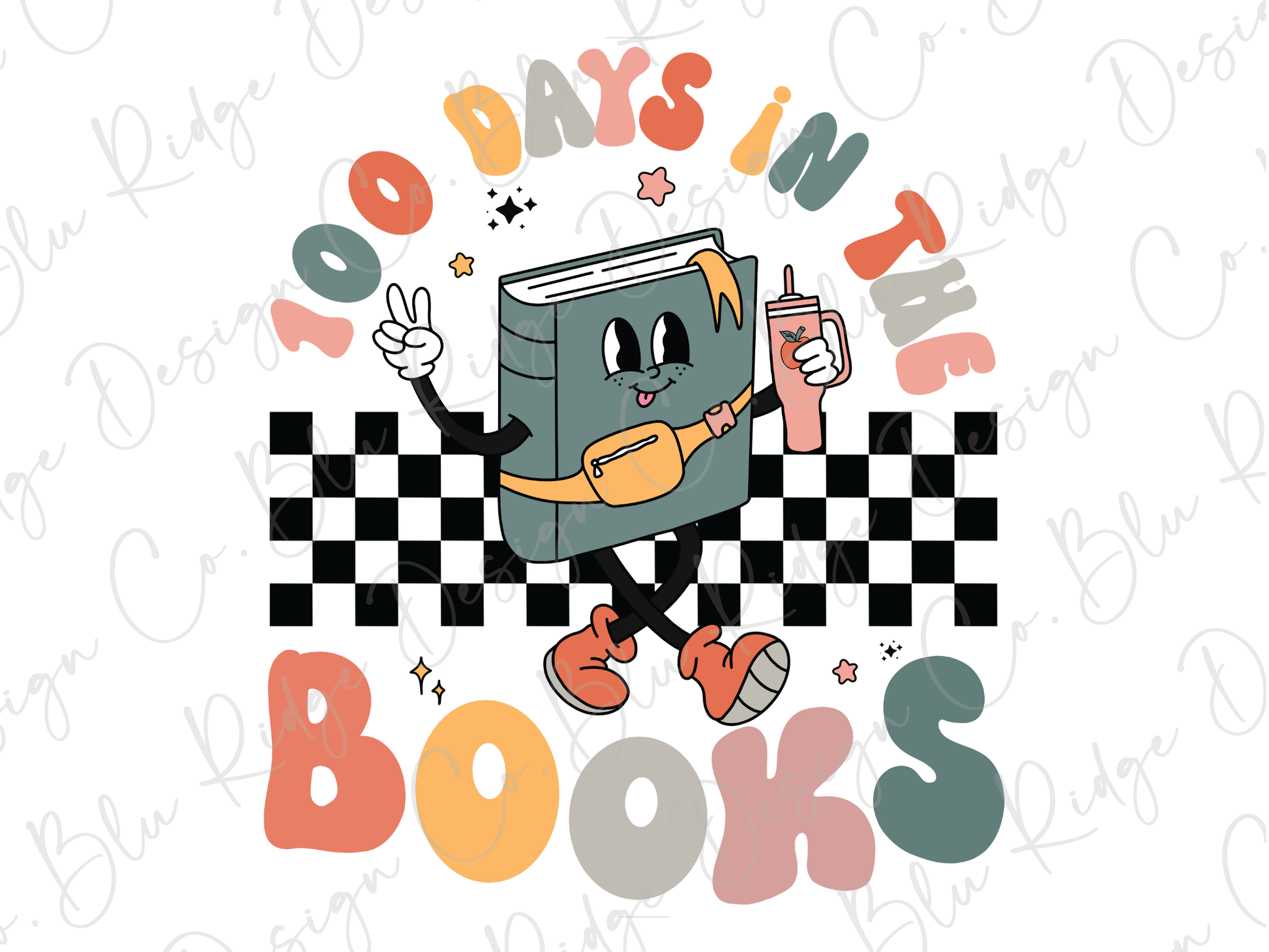 a cartoon book is running across a checkered floor