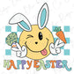 a happy easter bunny holding a carrot