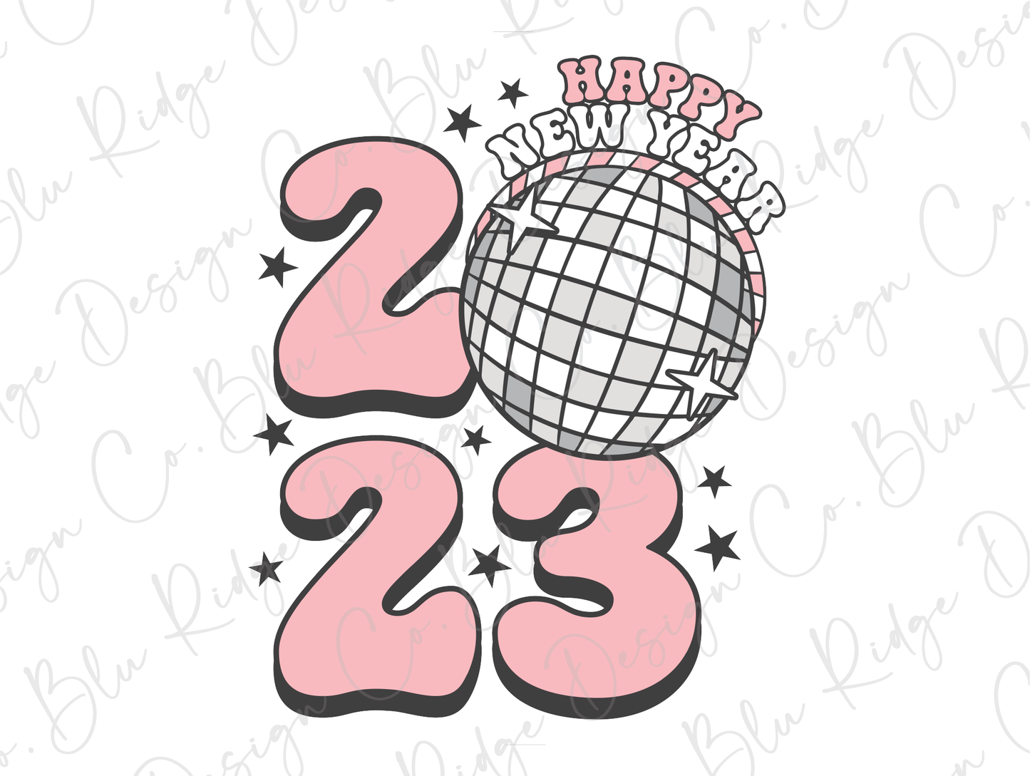 2023 Numbers Happy New Years Party Ball Drop Fireworks Direct to Film (DTF) Transfer