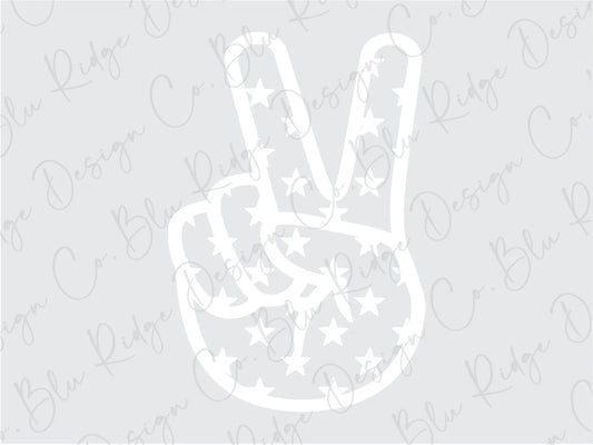 Groovy 4th of July Peace hand sign with Stars (White) Direct To film (DTF) Transfer BluRidgeDesignCo