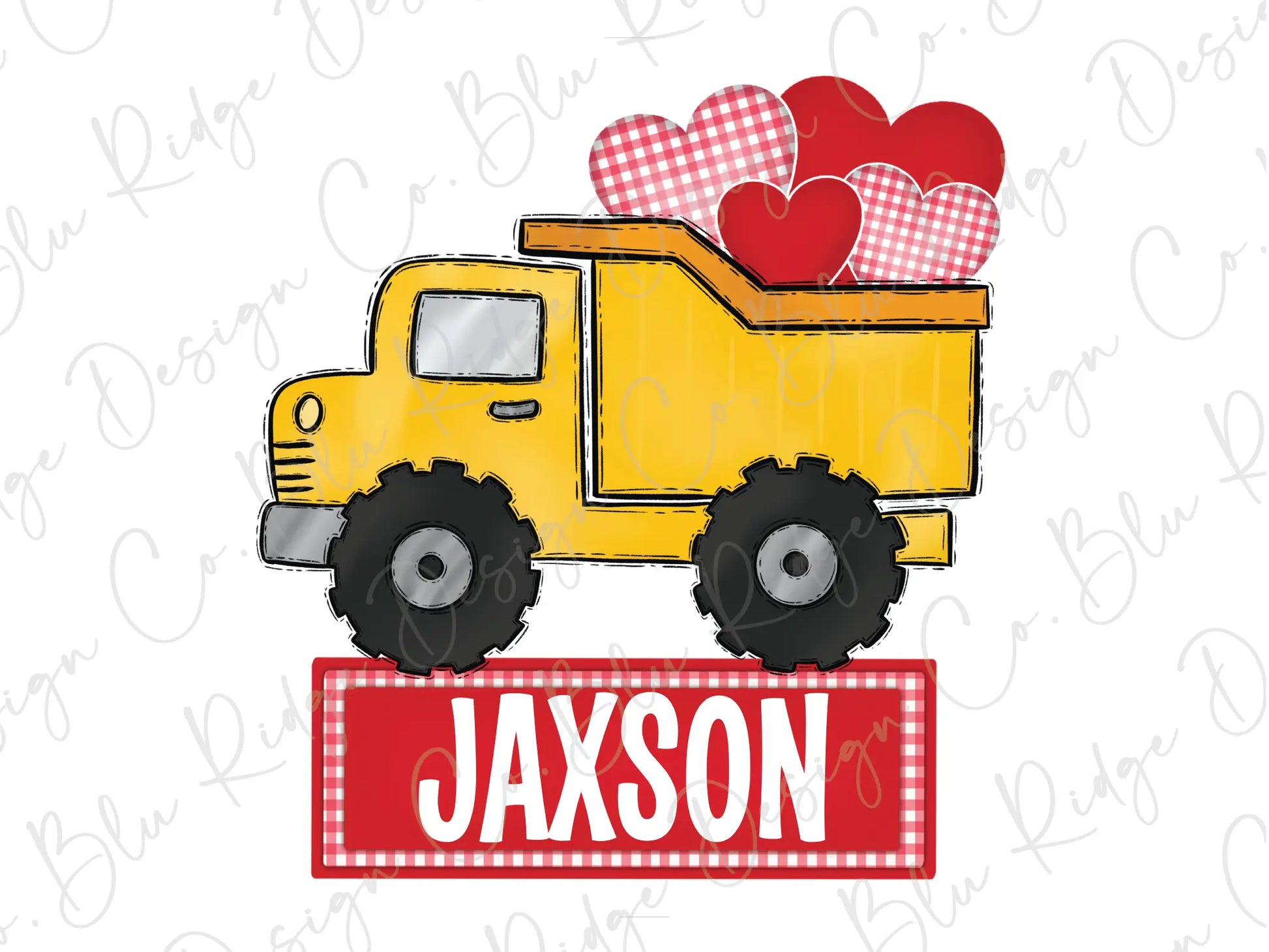 a yellow truck with hearts in the back