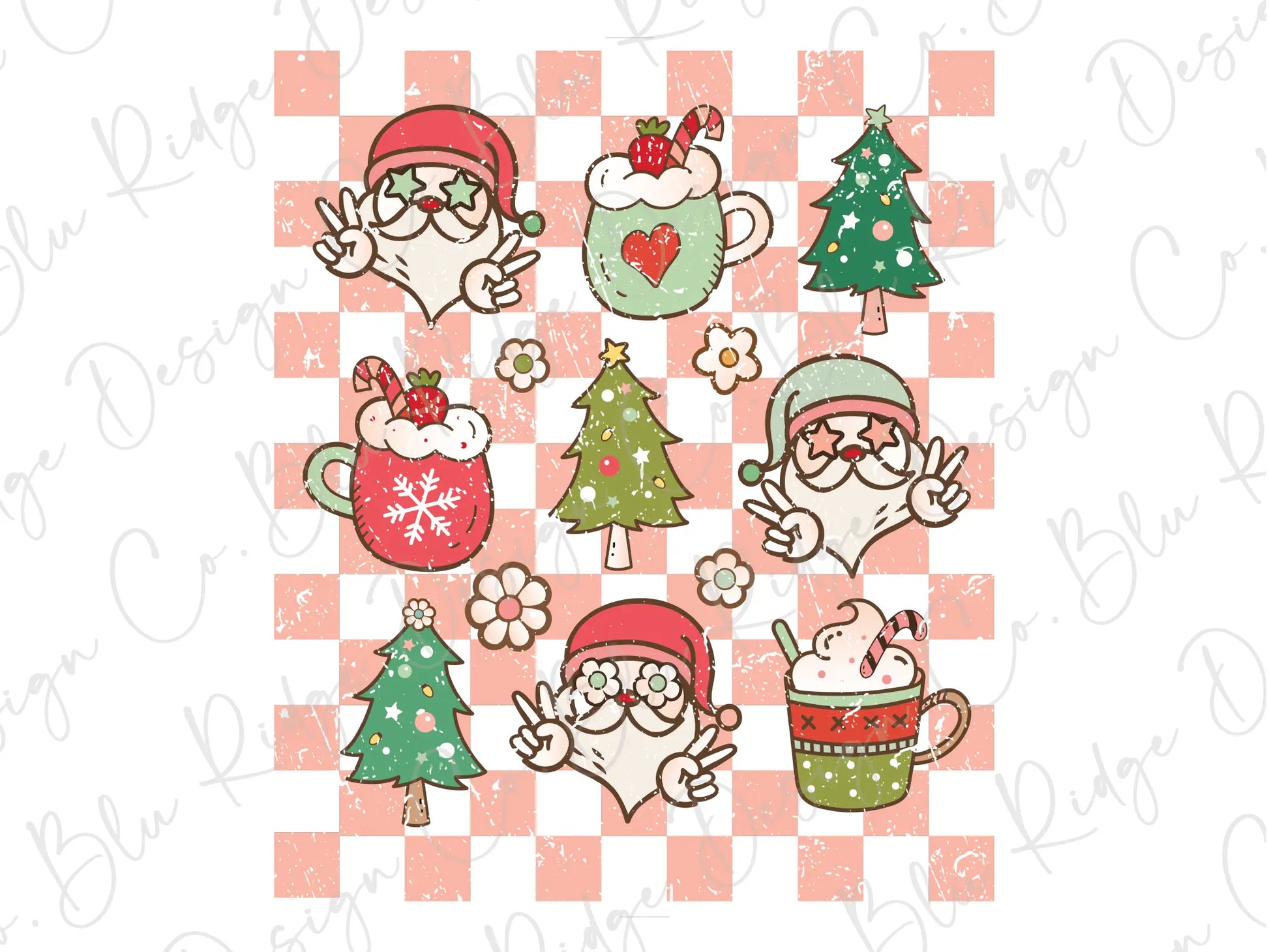 Christmas Faves Checkered Santa Christmas Tree Hot Cocoa Direct To Film (DTF) Transfer BluRidgeDesignCo