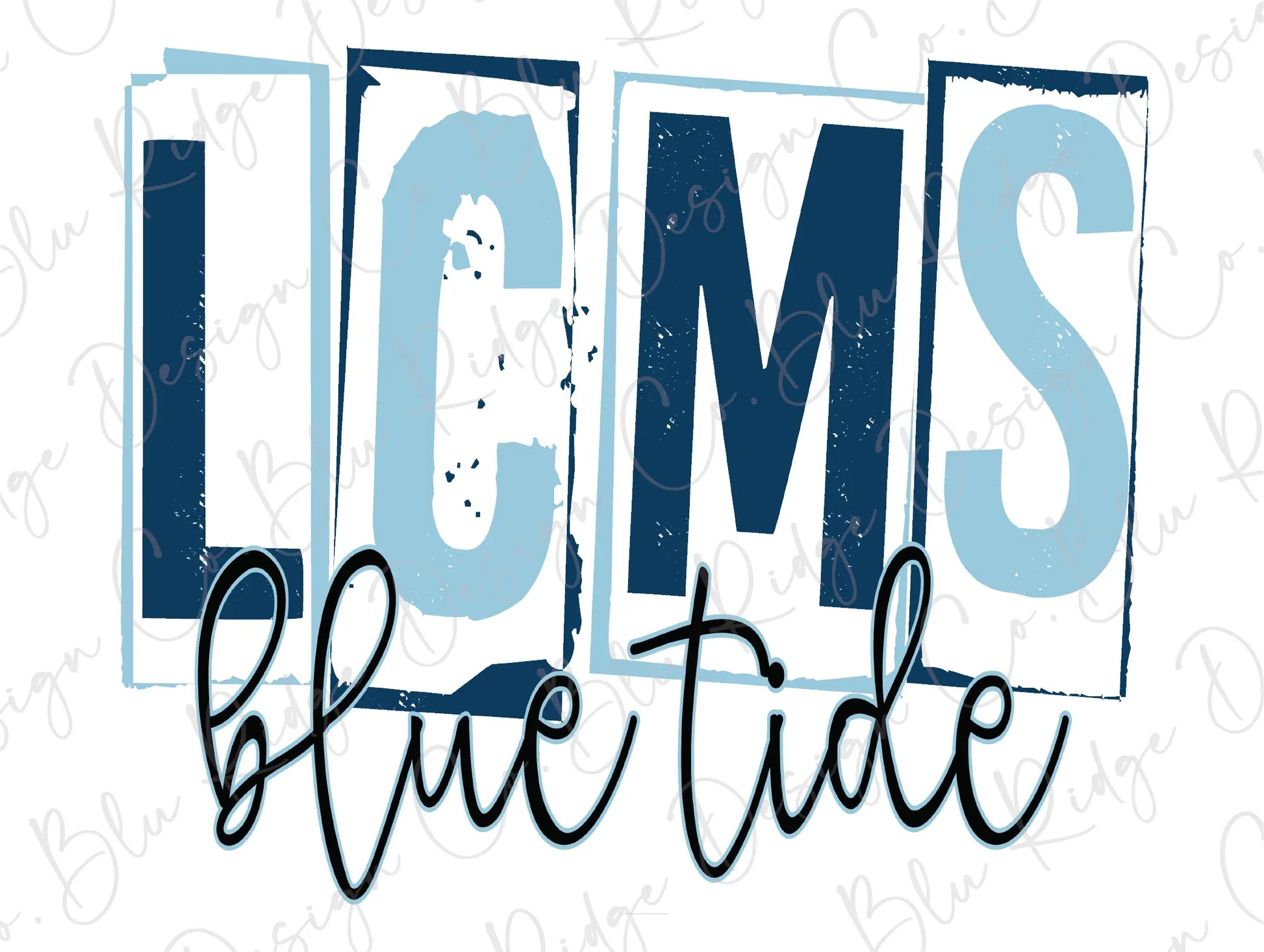 a picture of the words cms blue tide on a white background