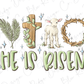 the word he is risen with a lamb and a cross