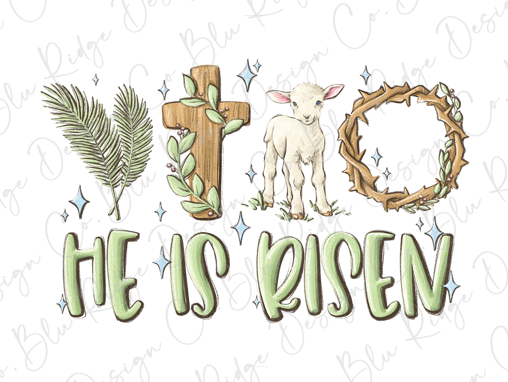the word he is risen with a lamb and a cross