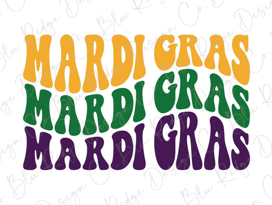 Mardi Gras Wavy Stacked Colorful Groovy Design Direct To Film (DTF) Transfers BluRidgeDesignCo