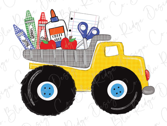 School Supply Dump Truck Design Direct To Film (DTF) Transfer BluRidgeDesignCo