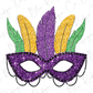a mardi gras mask with feathers and beads