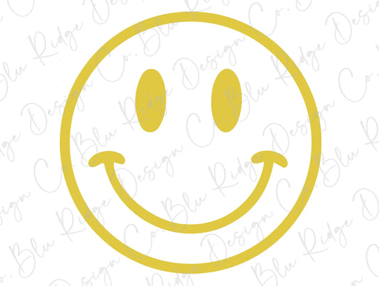 Smiley Face Retro Happy Face Hand Drawn. (Yellow). Direct to Film (DTF) Transfer BluRidgeDesignCo