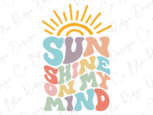 Sunshine On My Mind Vintage Summer Beach Wavy Stacked Design Direct To Film (DTF) Transfer BluRidgeDesignCo