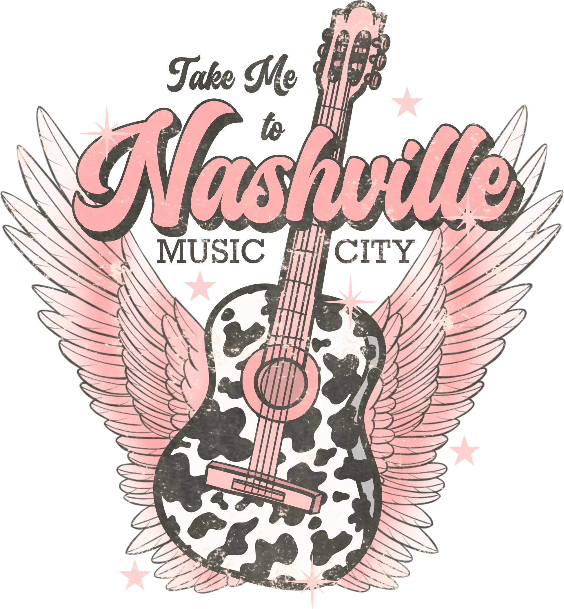 Take me to Nashville Music City Country Retro Guitar Direct To Film (DTF) Transfer BluRidgeDesignCo