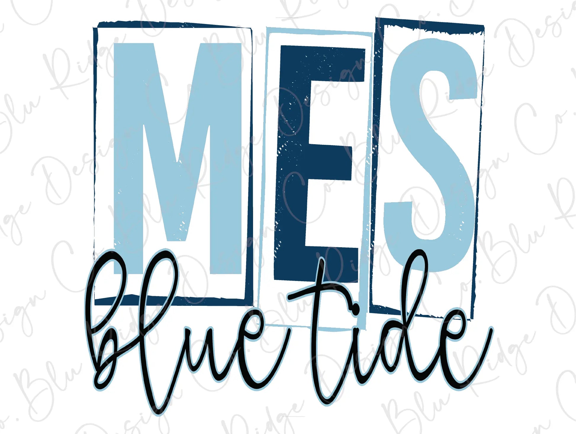 the word mes blue tide written in cursive writing