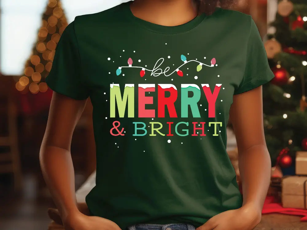 Be Merry and Bright Christmas Lights Direct To Film (DTF) Transfer