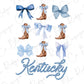a set of blue bows and boots with the word kentucky on them