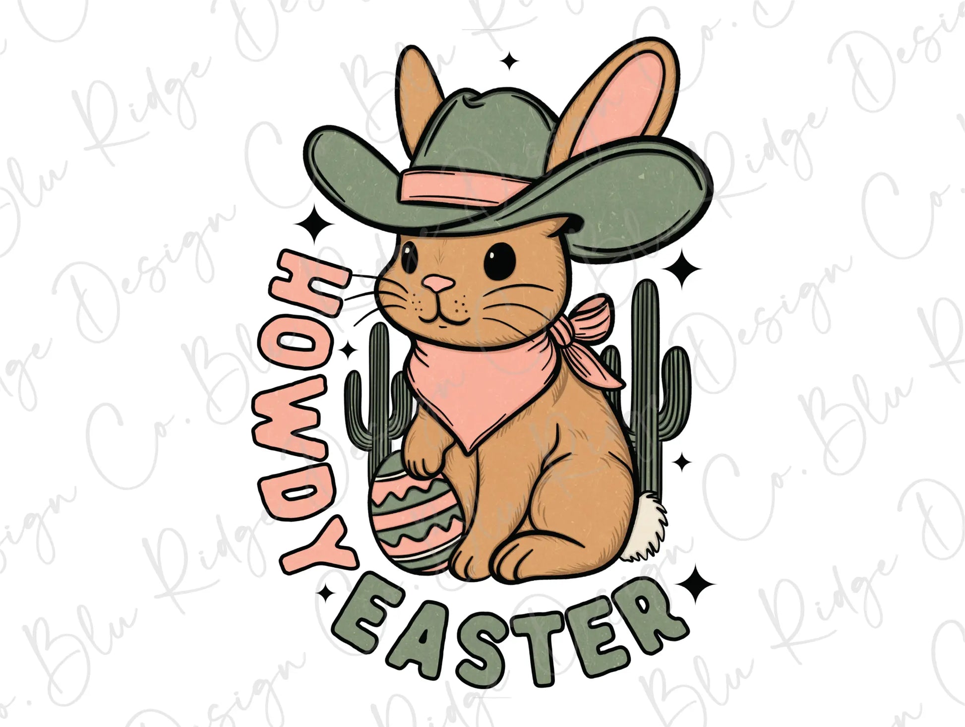 a rabbit wearing a cowboy hat and holding an easter egg