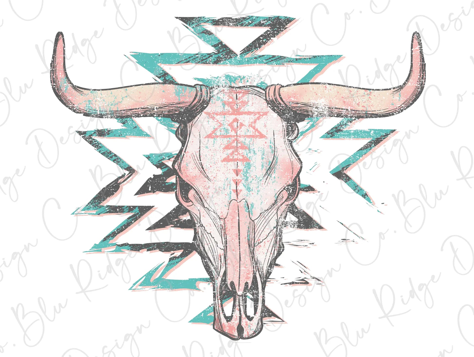 Western Aztec Bull Skull Direct To Film (DTF) Transfer BluRidgeDesignCo