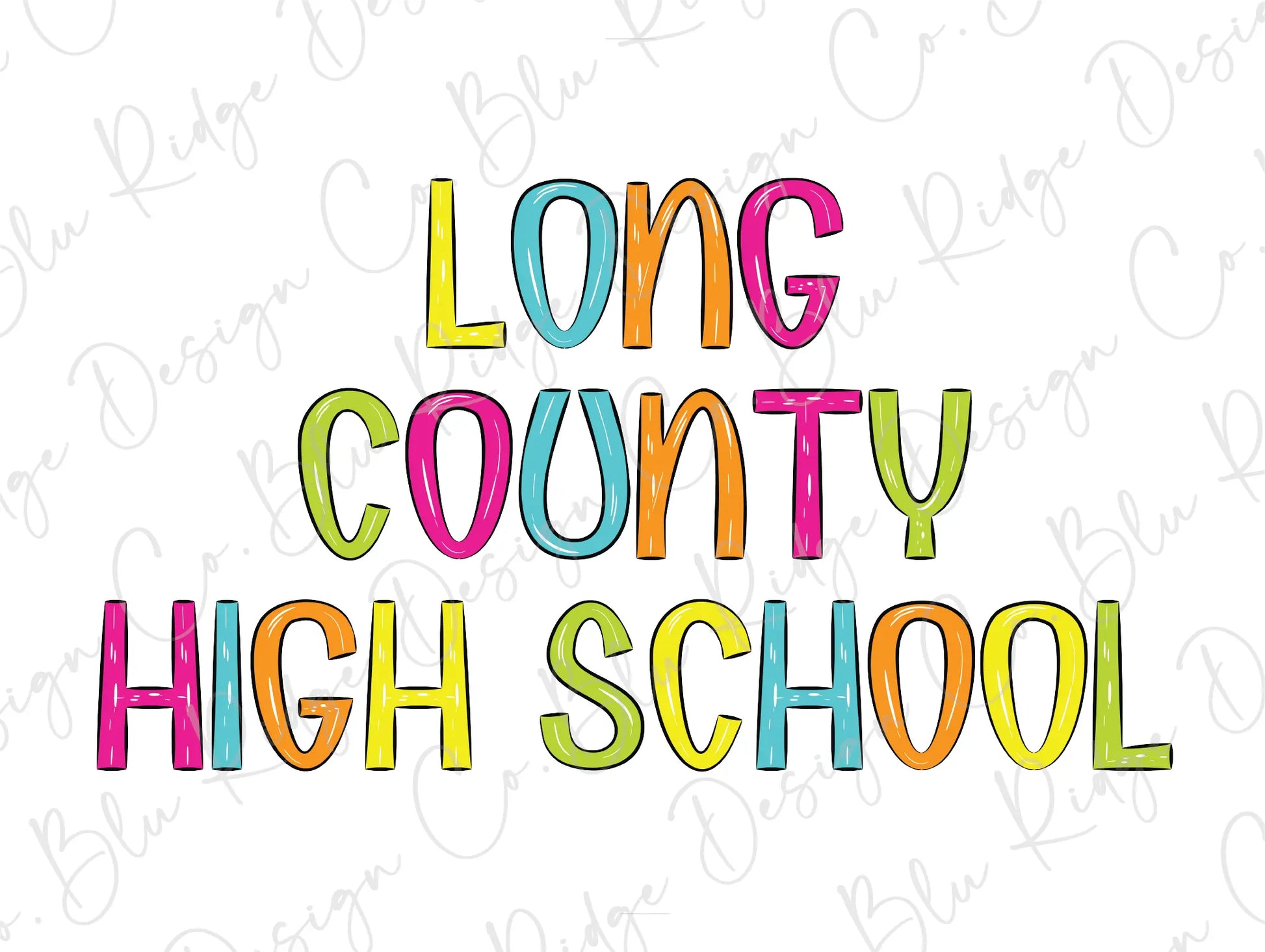 the words long county high school written in multicolored letters