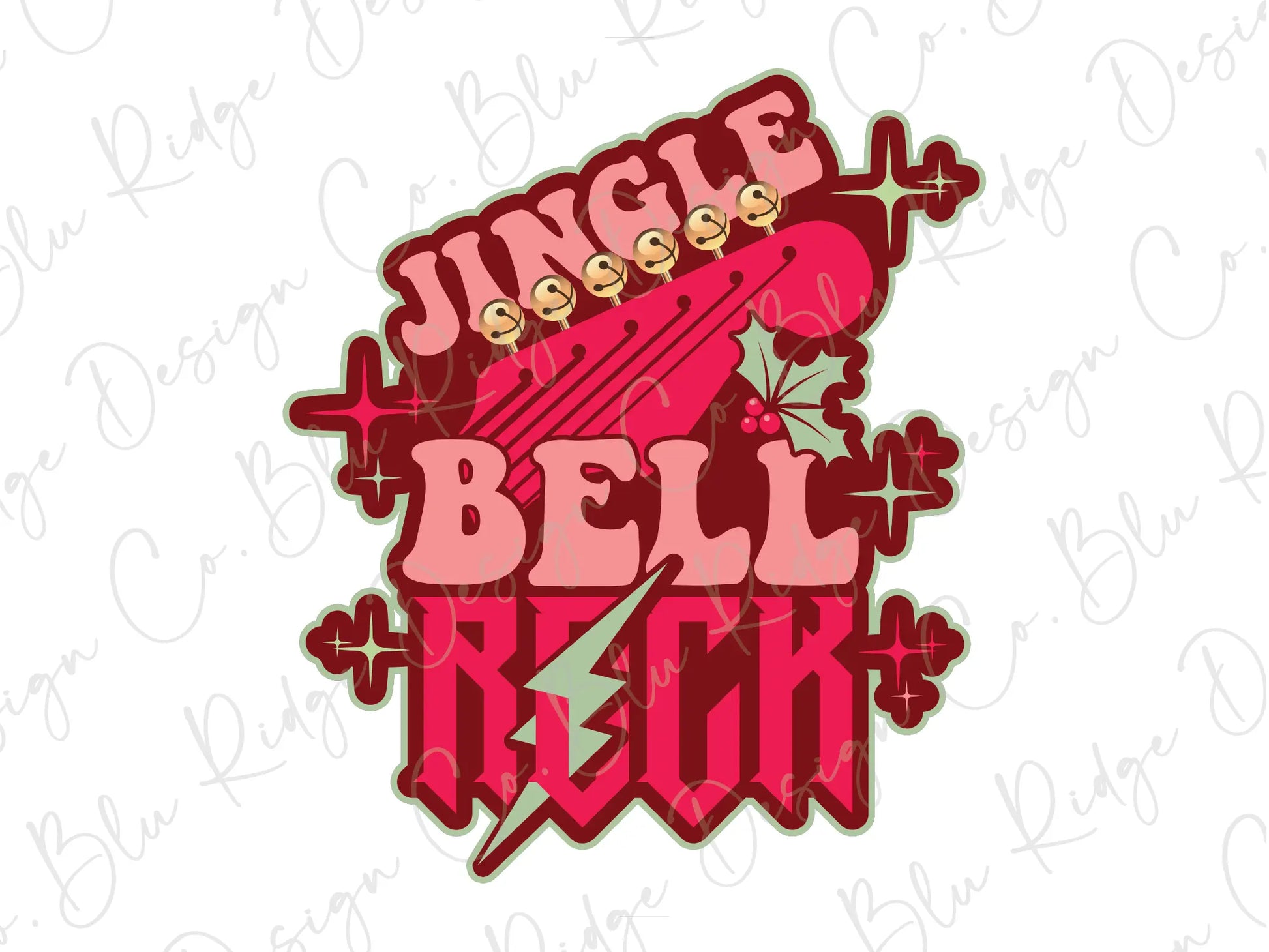 Jingle Bell Rock Retro Christmas Music Direct to Film (DTF) Transfer BluRidgeDesignCo