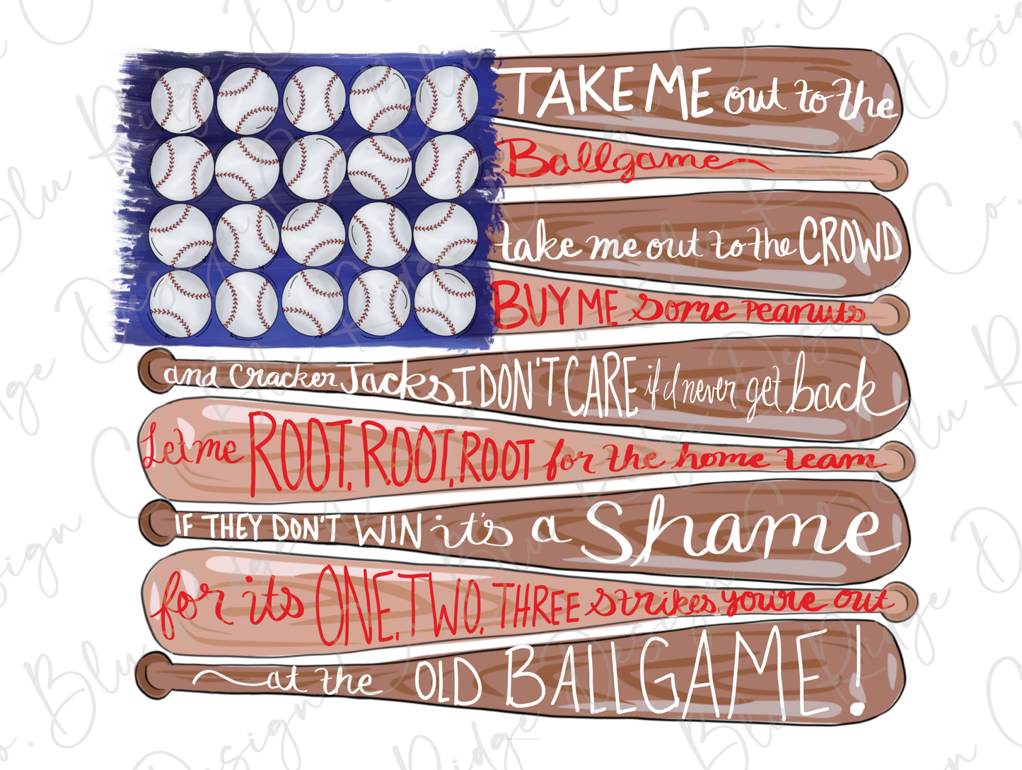 Take Me Out To The Ballgame Song American Flag Baseball Direct To Film (DTF) Transfer