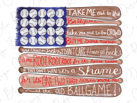 Take Me Out To The Ballgame Song American Flag Baseball Direct To Film (DTF) Transfer BluRidgeDesignCo