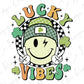 a cartoon character wearing a green hat with shamrocks around it