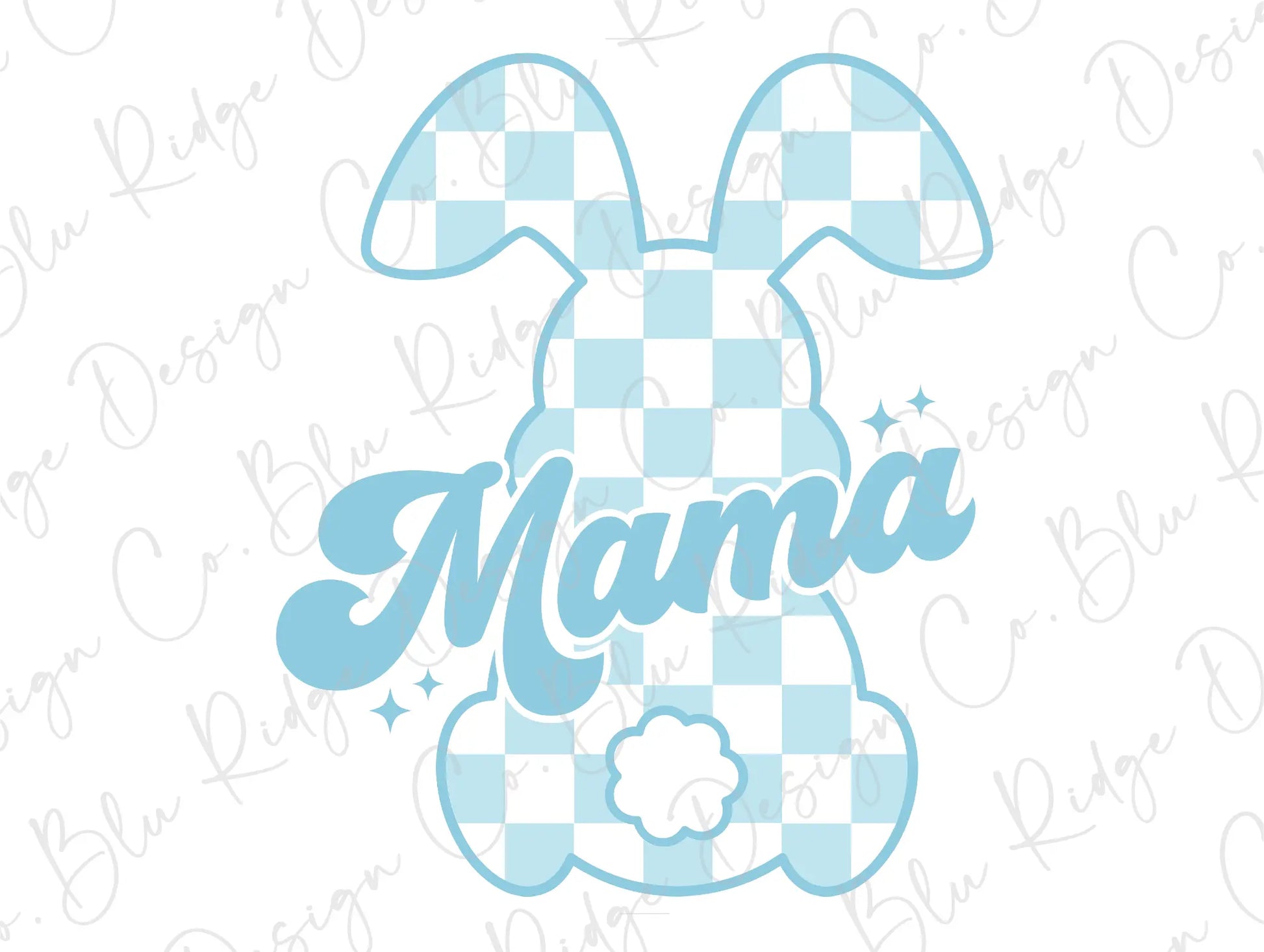 a blue bunny with the word mama on it