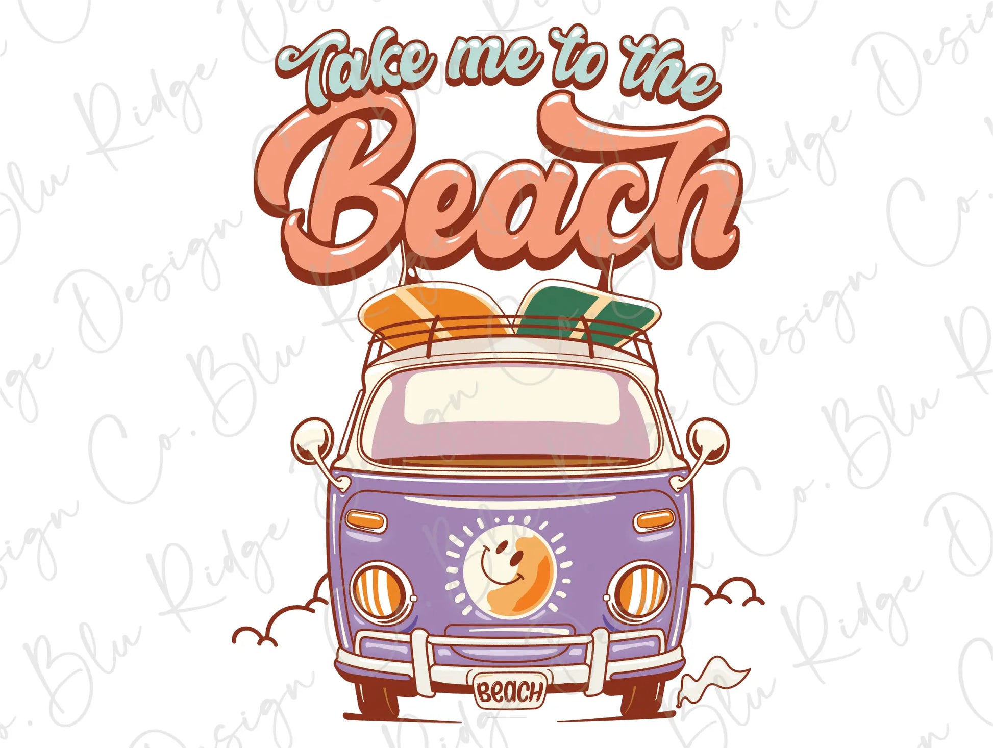 Take Me To The Beach Retro Groovy Hippie Van Design Direct to Film (DTF) Transfer BluRidgeDesignCo