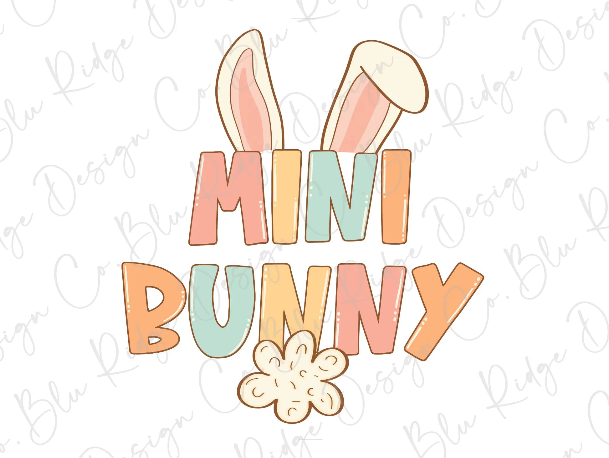 Easter Mini Bunny Colorful Ears and Tail Direct To Film (DTF) Transfer BluRidgeDesignCo