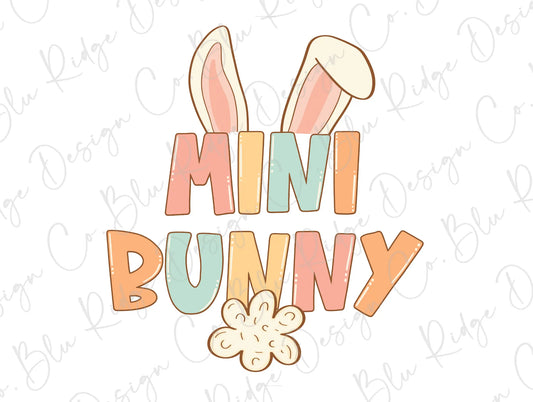 Easter Mini Bunny Colorful Ears and Tail Direct To Film (DTF) Transfer