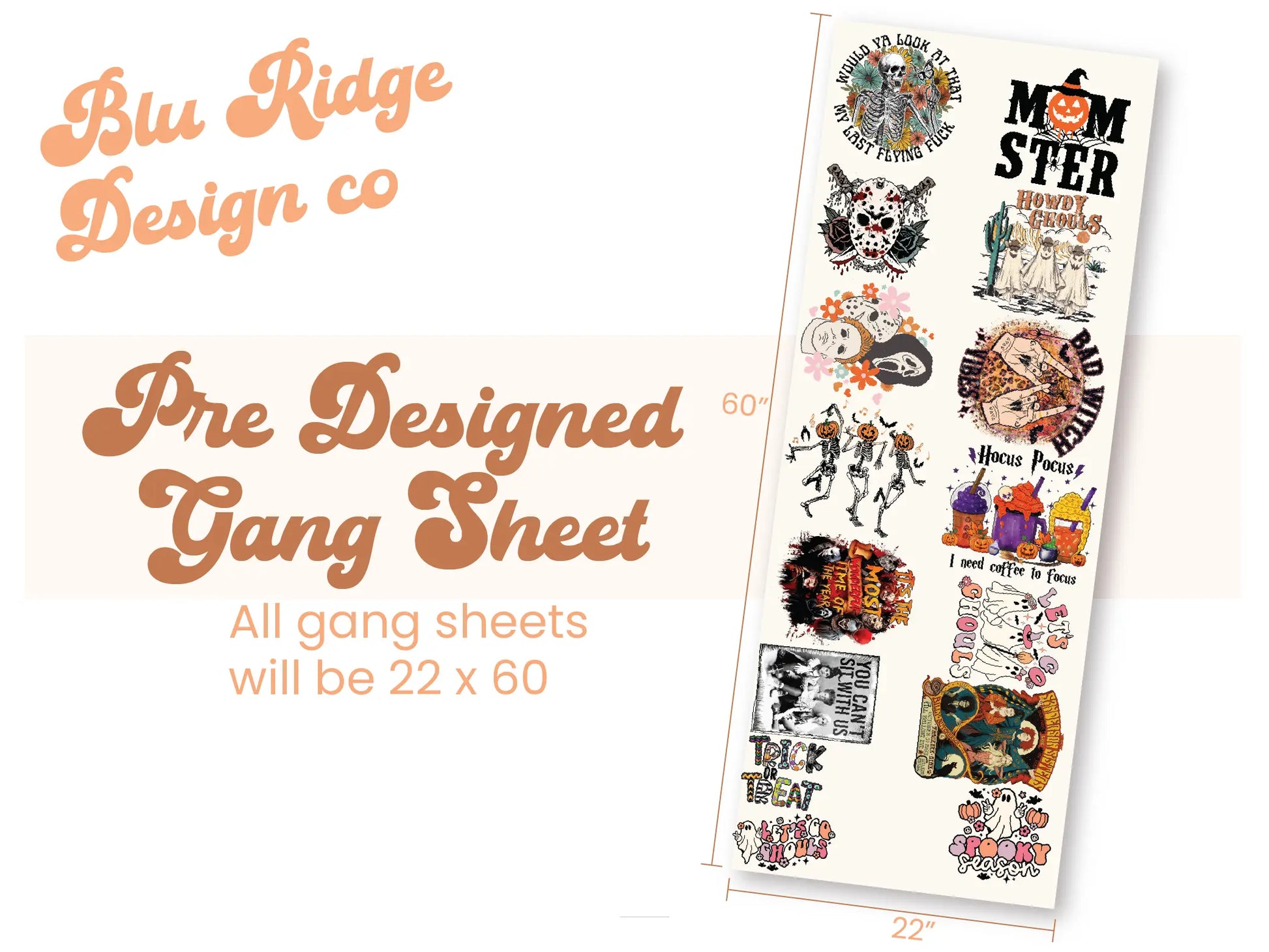 Spooky Halloween Stock Gang Sheet 22" x 60" Blu Ridge Design Co