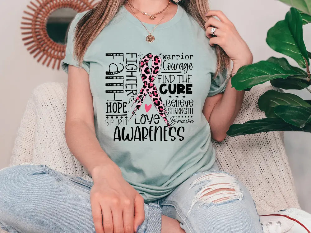 Breast Cancer Awareness Pink Cheetah Ribbon Inspiration Quotes Direct to Film (DTF) Transfer BluRidgeDesignCo