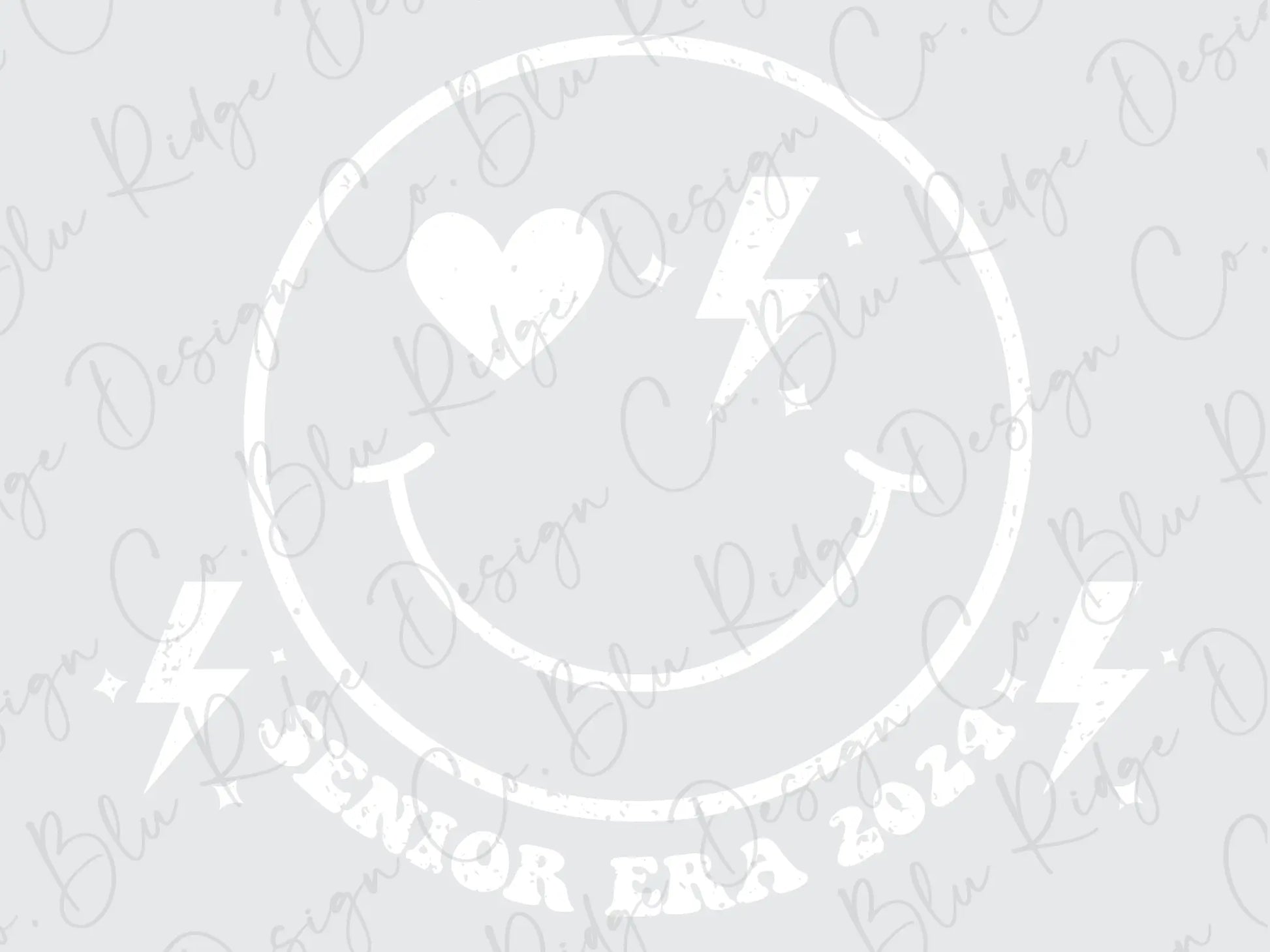 Senior Era 2024 Smiley Face With Trendy Heart and Lightning Bolts Design Direct To Film (DTF) Transfer BluRidgeDesignCo