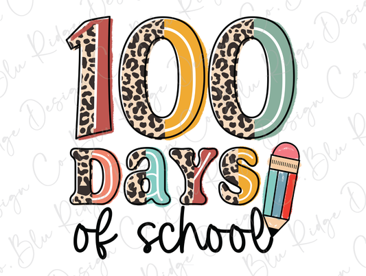 100 Days of School Half Leopard Design Direct To Film (DTF) Transfer