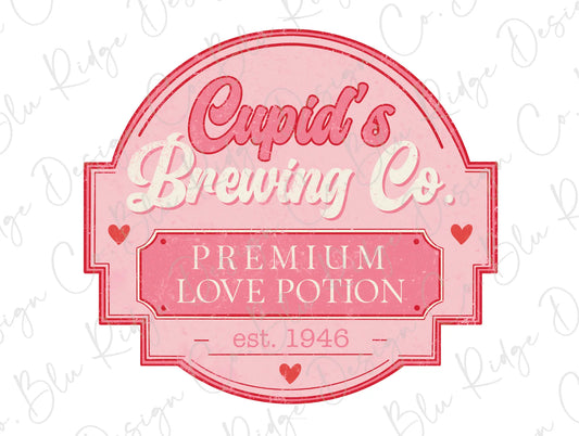 Cupid's Brewing Company Premium Love Potions Pink Hearts Valentines Day Direct To Film (DTF) Transfer BluRidgeDesignCo