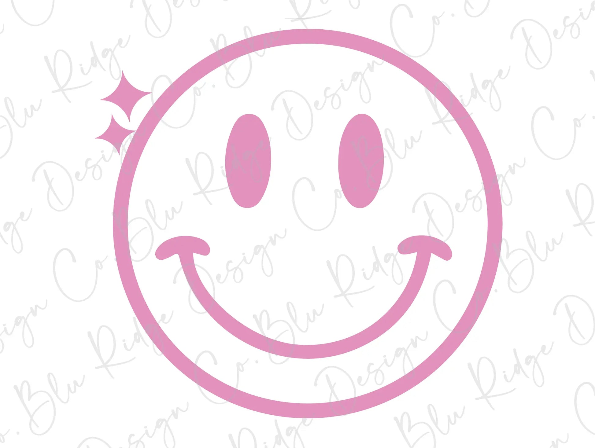 Pink Smiley Face With Stars. Retro Pink Happy Face With Stars. Direct to Film (DTF) Transfer BluRidgeDesignCo