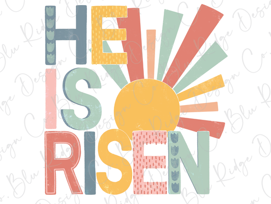 He has Risen Easter Colorful Sun Direct To Film (DTF) Transfer