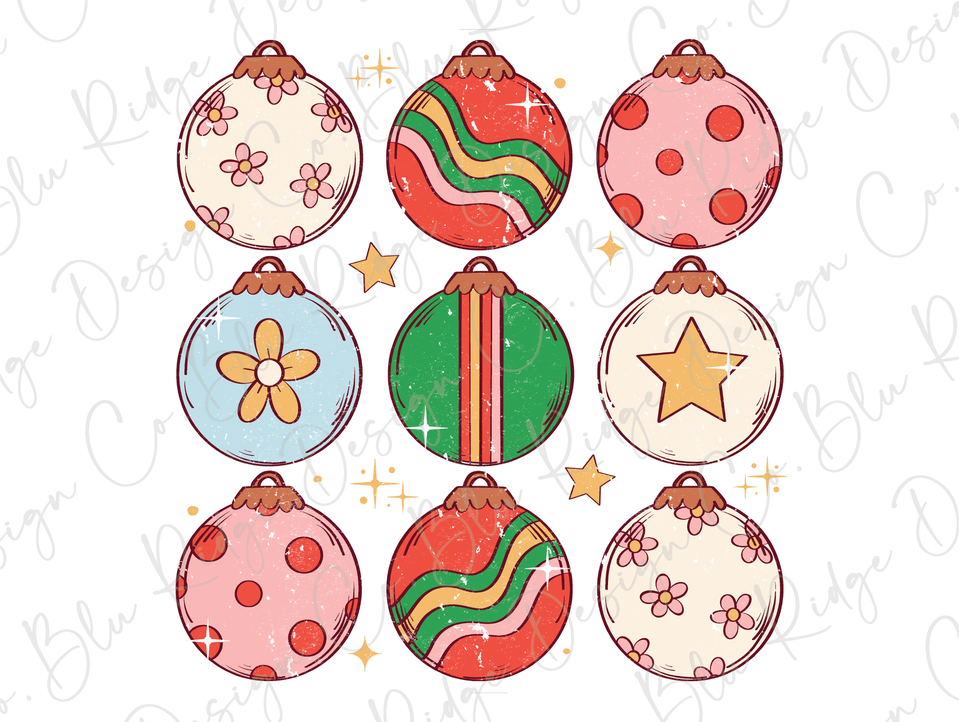 a bunch of christmas ornaments on a white background