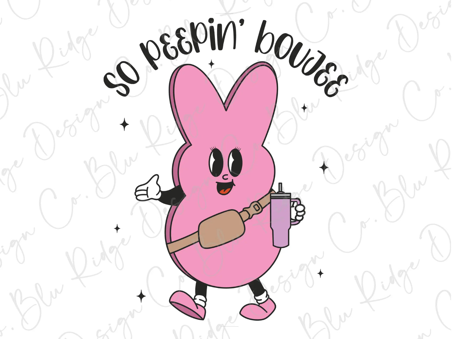 a pink bunny holding a baseball bat and a cup