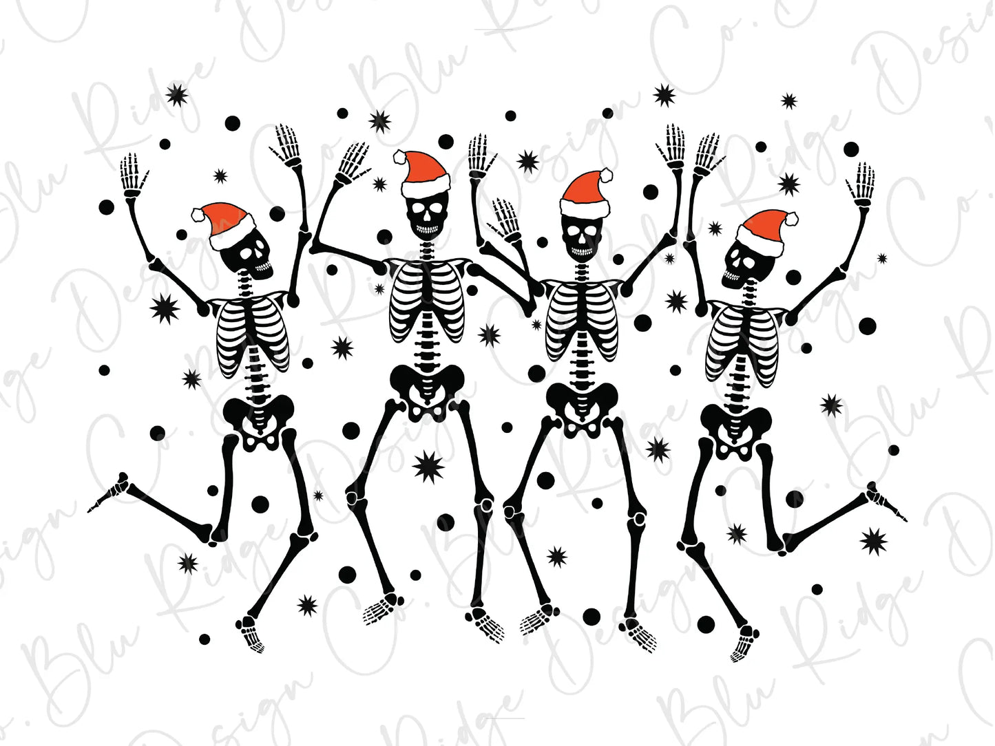 Christmas Skeleton Party Santa Hat Direct To Film (DTF) Transfer BluRidgeDesignCo