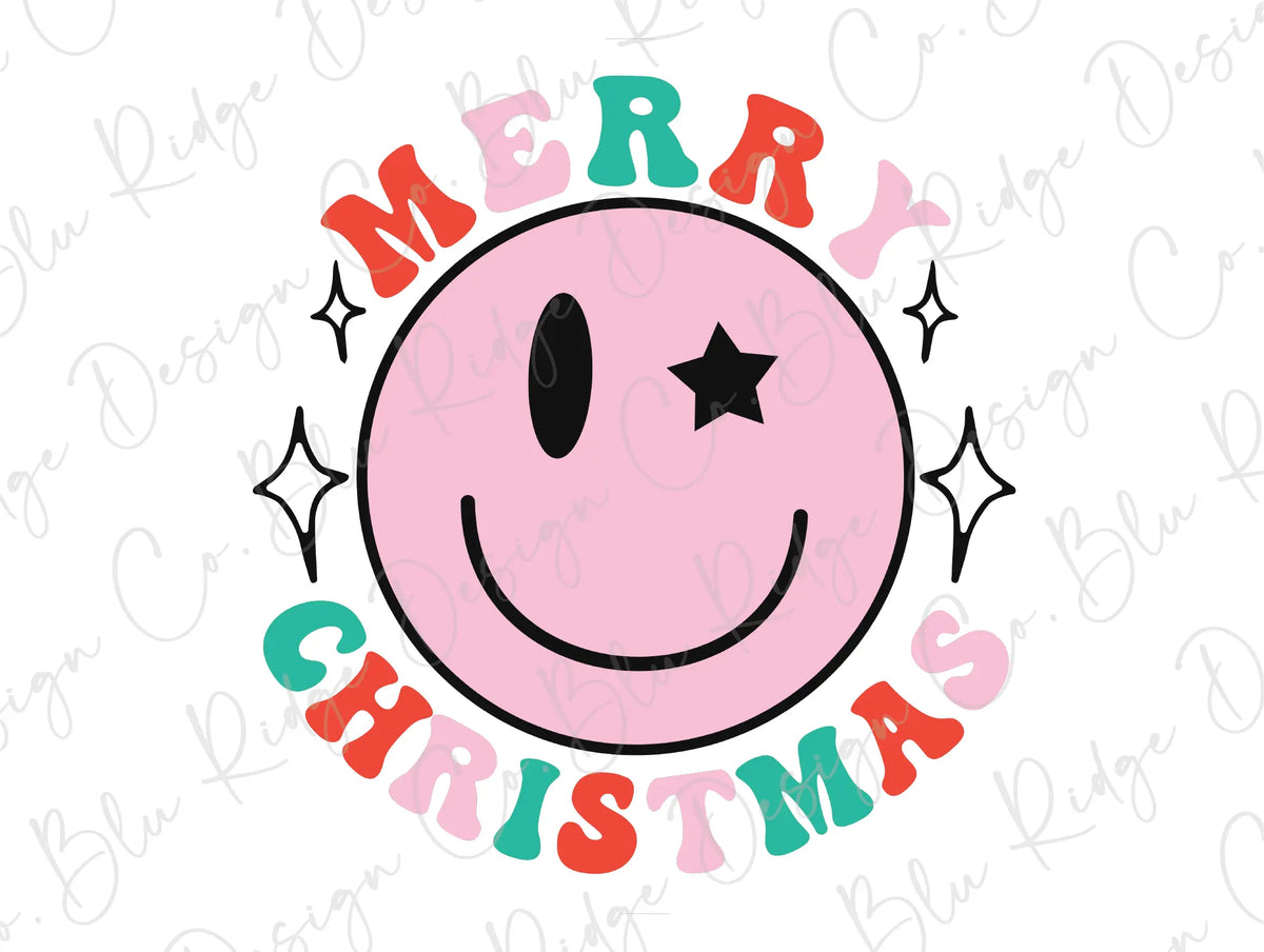 Merry Face Merry Christmas Boho Smiley Face Direct to Film (DTF) Transfer - Blu ...