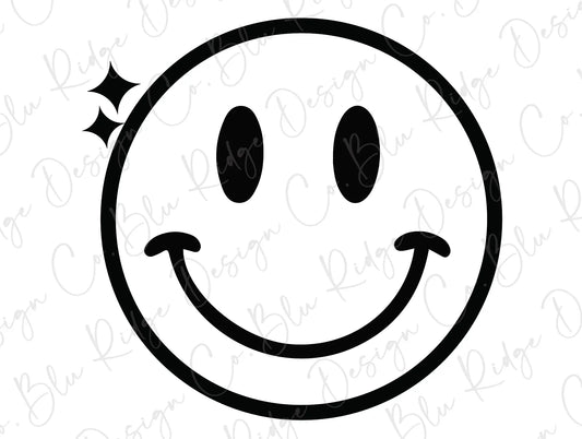 Black Smiley Face With Stars. Retro Black Happy Face With Stars. Direct to Film (DTF) Transfer BluRidgeDesignCo