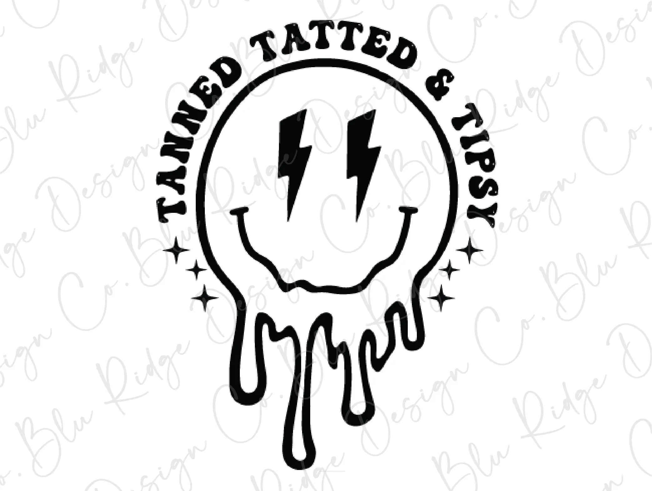 Tanned Tatted & Tipsy Lightning Bolt Melted Smiley Face Direct to Film ...