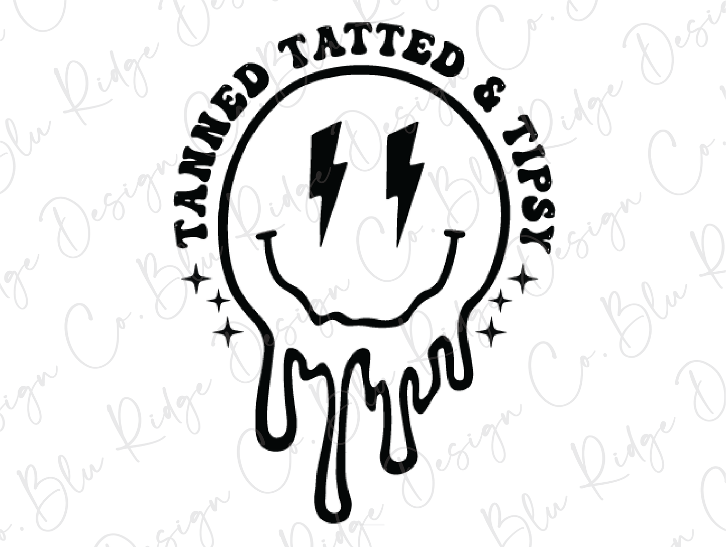 Tanned Tatted & Tipsy Lightning Bolt Melted Smiley Face Direct to Film (DTF) Transfer