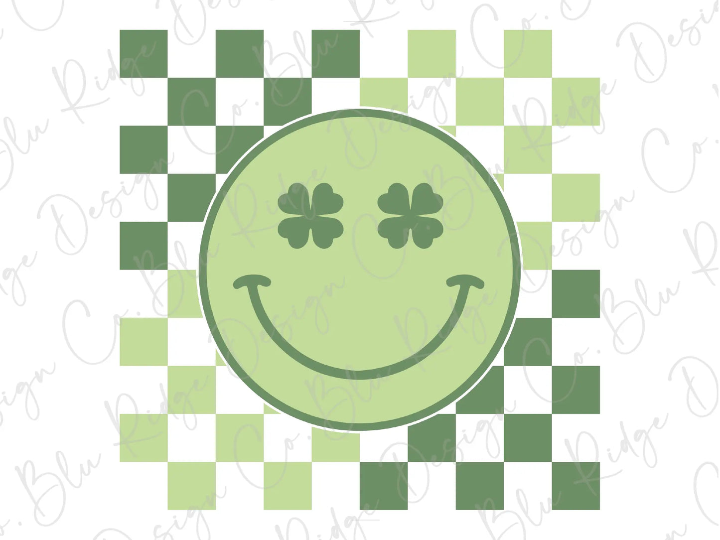 a green smiley face on a checkered background