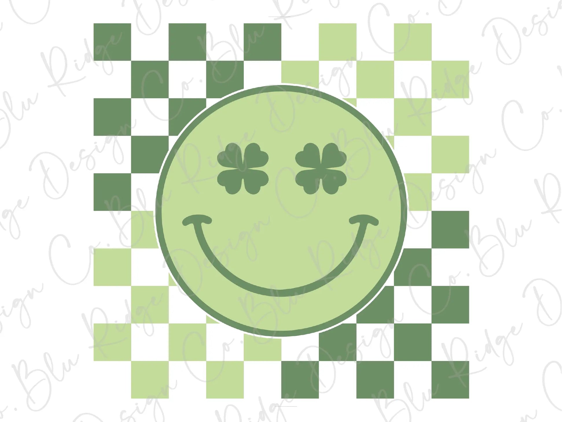 a green smiley face on a checkered background