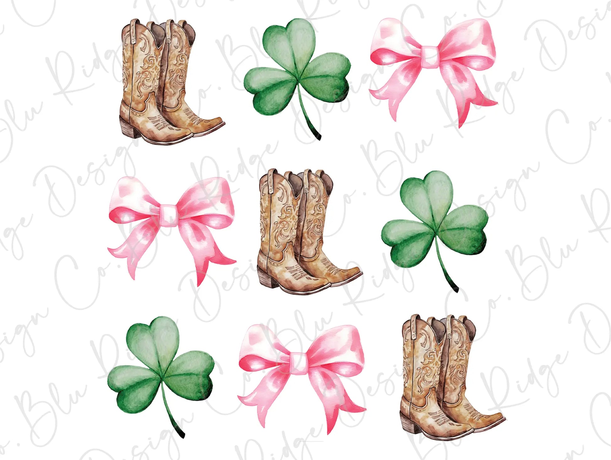 a pair of cowboy boots with a pink bow and four - leaf clover