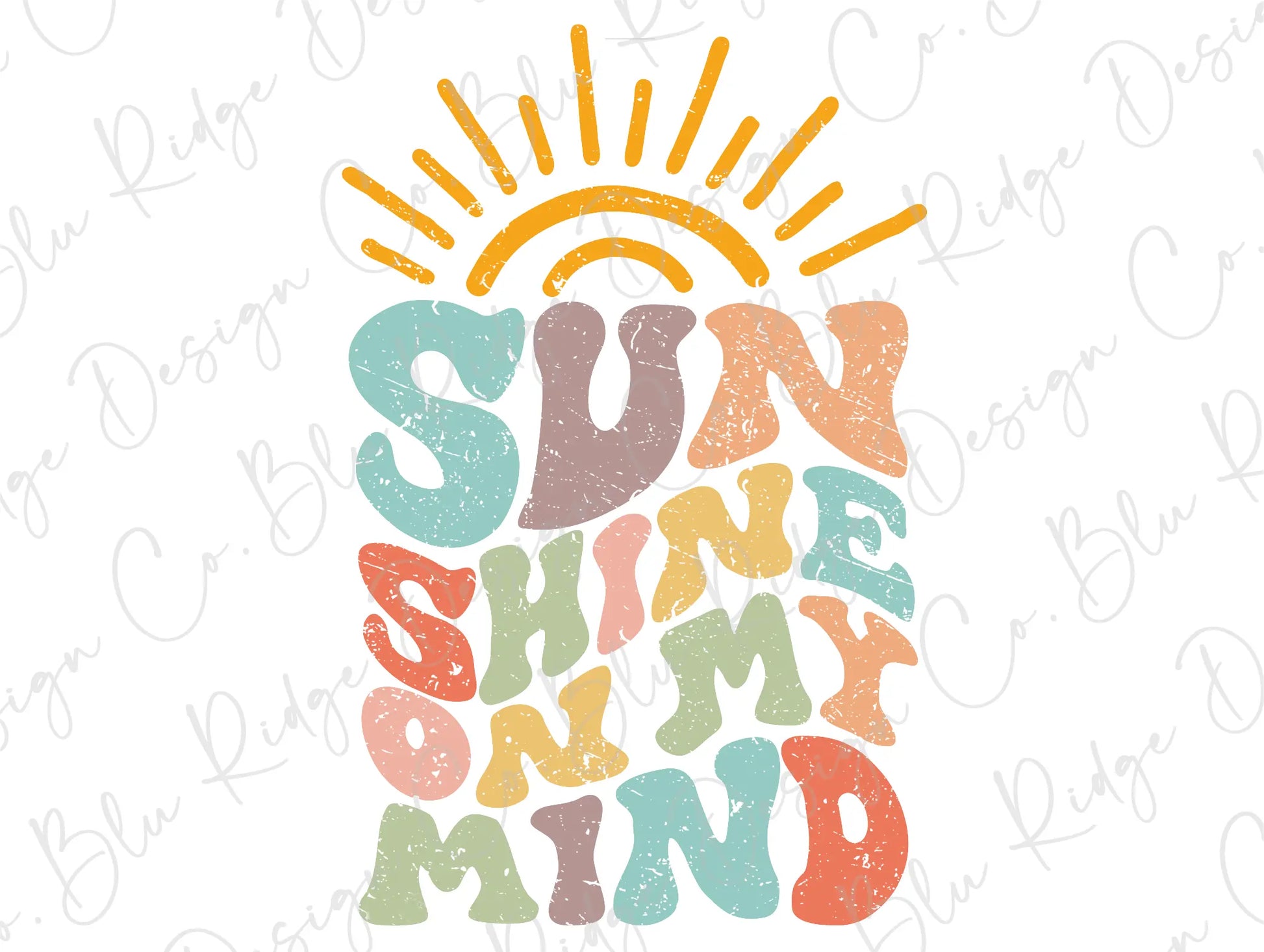 Sunshine On My Mind Vintage Summer Beach Wavy Stacked Design Direct To Film (DTF) Transfer BluRidgeDesignCo