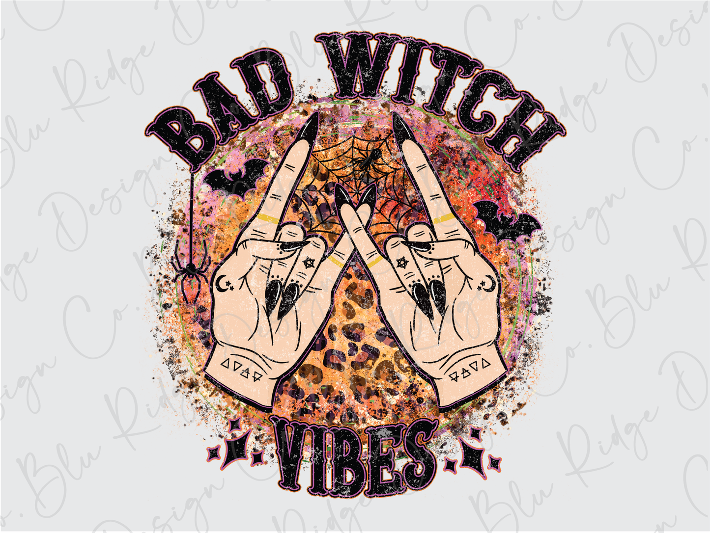 Bad Witch Vibes Halloween Leopard Print Design Direct To Film (DTF) Transfer